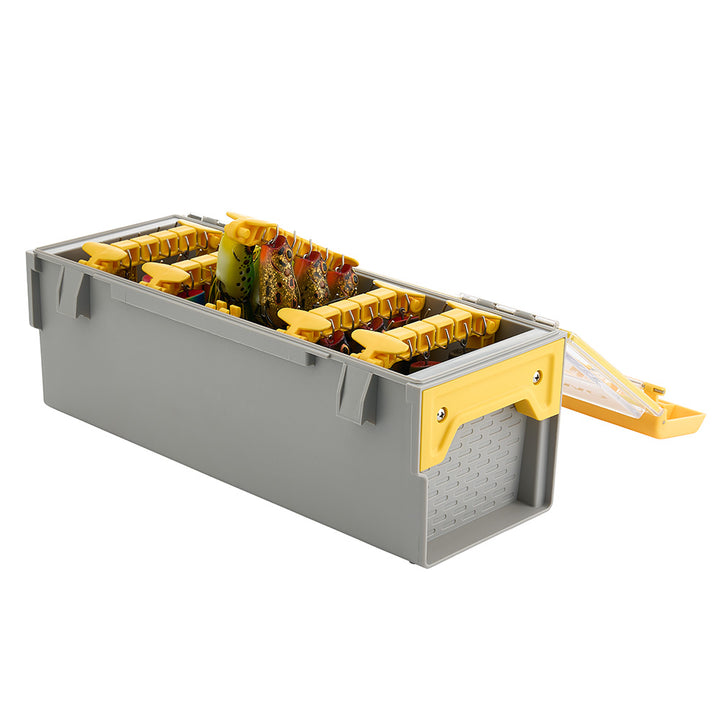 Plano EDGE Frog Box tackle storage container with multiple compartments for fishing gear and accessories.