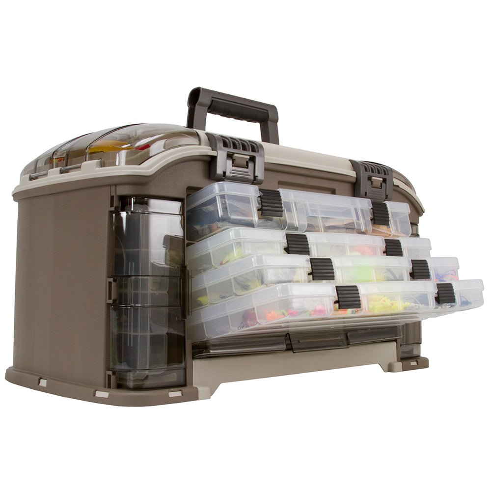 Plano Guide Series Angled Tackle Storage System with 5 StowAways for organized fishing tackle and gear storage.