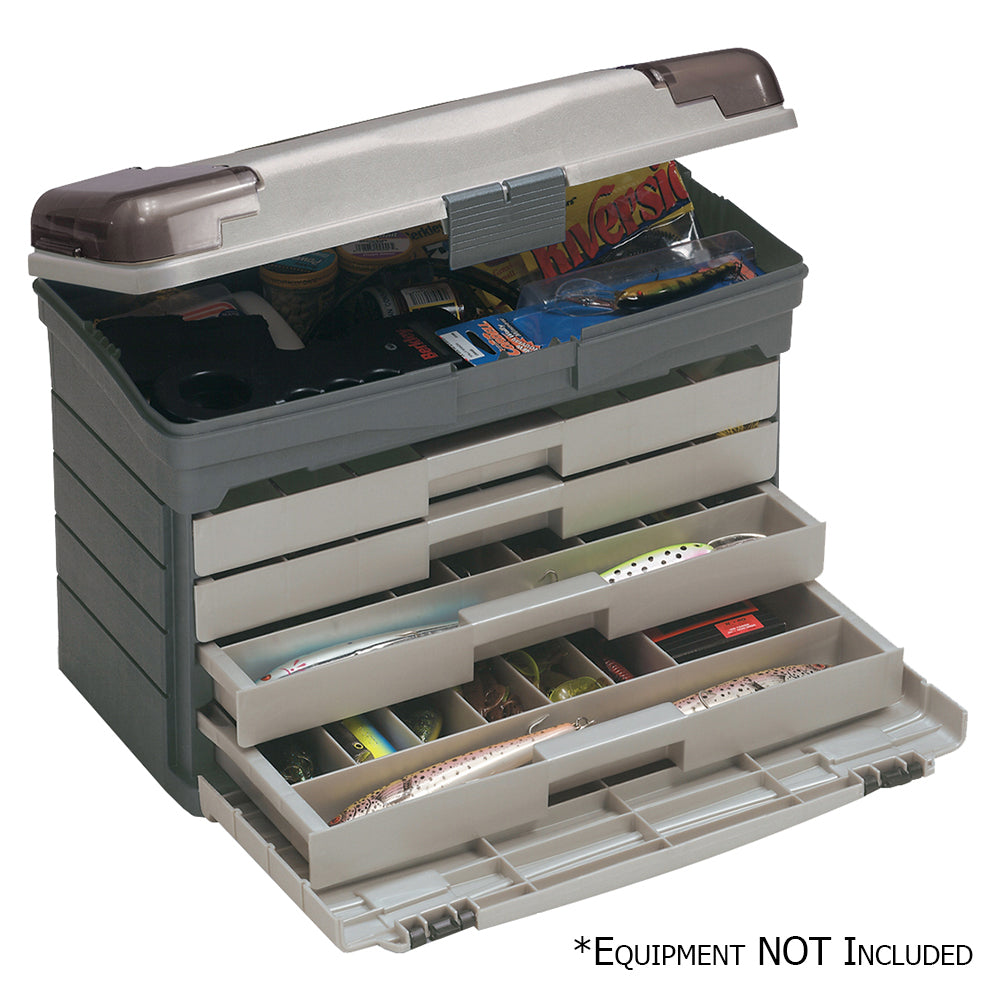Plano Guide Series Drawer Tackle Box with multiple compartments for fishing gear storage, featuring a durable plastic construction.