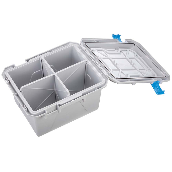 Plano HD Marine Tackle Storage Bin with clear lid, durable plastic construction, designed for organized fishing gear storage.