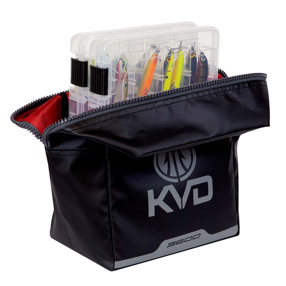 Plano KVD Signature Series Speedbag tackle storage bag in black with multiple compartments and sturdy handles for fishing gear organization