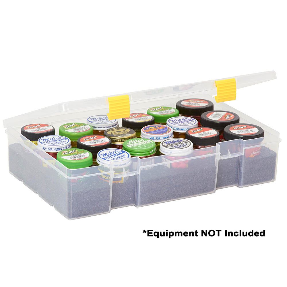 Plano ProLatch Bait Container Stowaway 3700, clear tackle storage box with secure latch for fishing bait organization.
