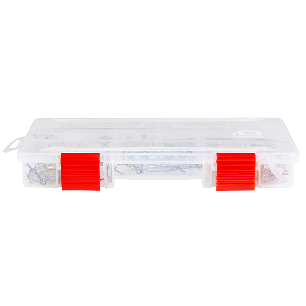Plano Rustrictor 3500 Stowaway tackle storage box with multiple compartments and secure latches for fishing gear organization.