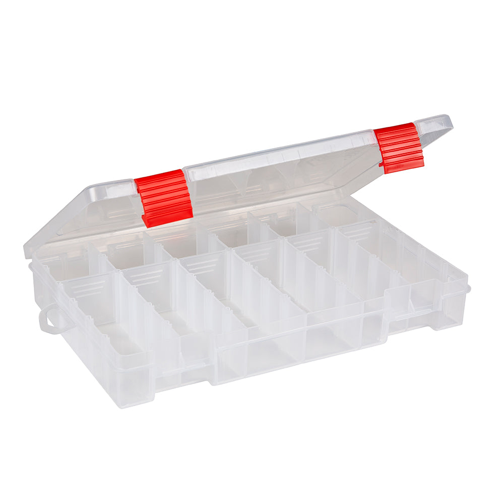 Plano Rustrictor 3600 Stowaway tackle storage box with secure latch and adjustable compartments for fishing gear.