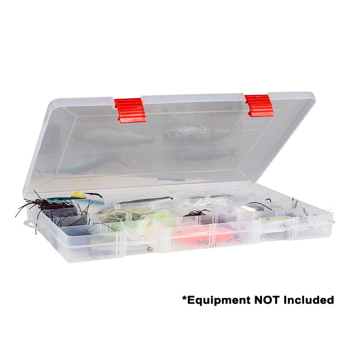 Plano Rustrictor 3700 Thin Stowaway tackle storage box with secure latch and multiple compartments for fishing gear organization.