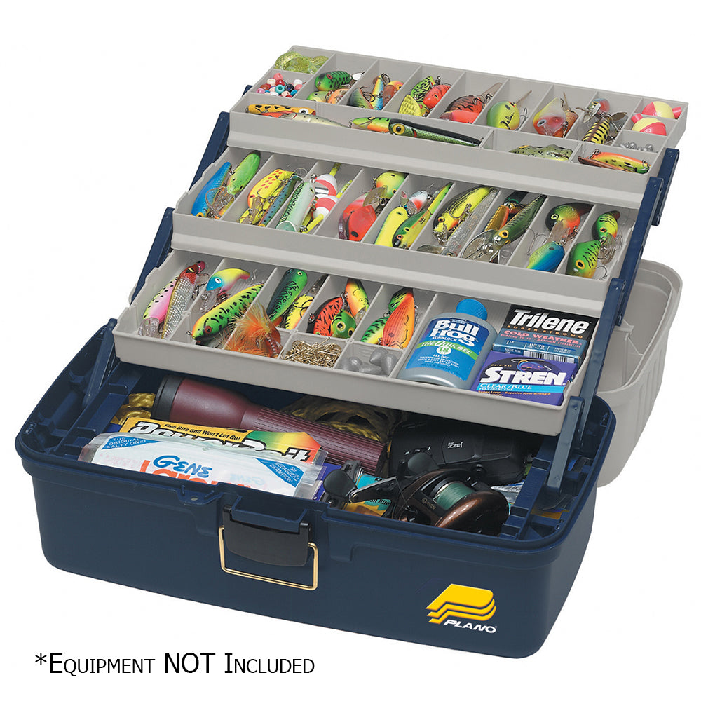 Plano Three-Tray Fixed Compartment Tackle Box in XL size, featuring multiple storage compartments for fishing gear.