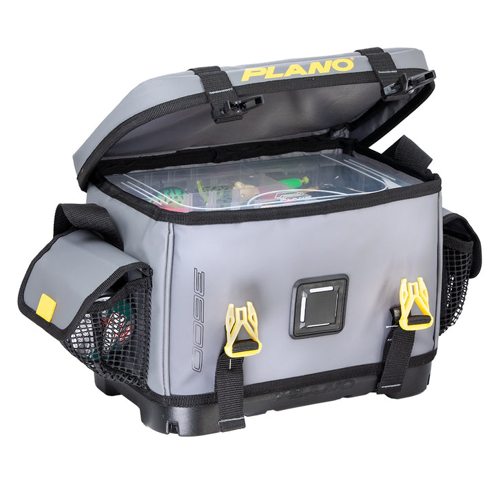 Plano Z-Series 3600 tackle storage bag with waterproof base, durable tackle box for fishing gear organization.