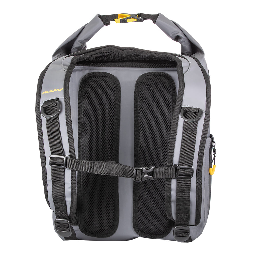 Plano Z-Series waterproof tackle storage backpack with multiple compartments and durable design for outdoor fishing activities.