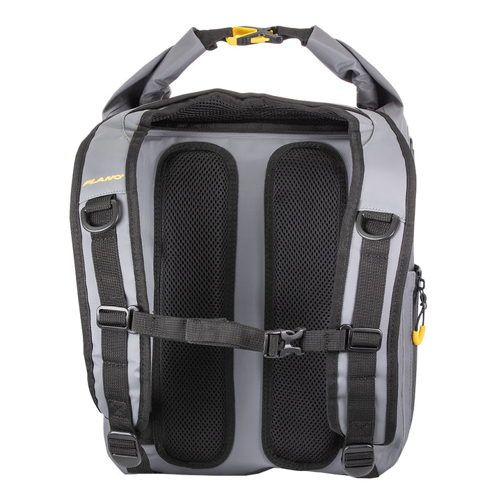 Plano Z-Series waterproof tackle storage backpack with multiple compartments and durable design for outdoor fishing activities.