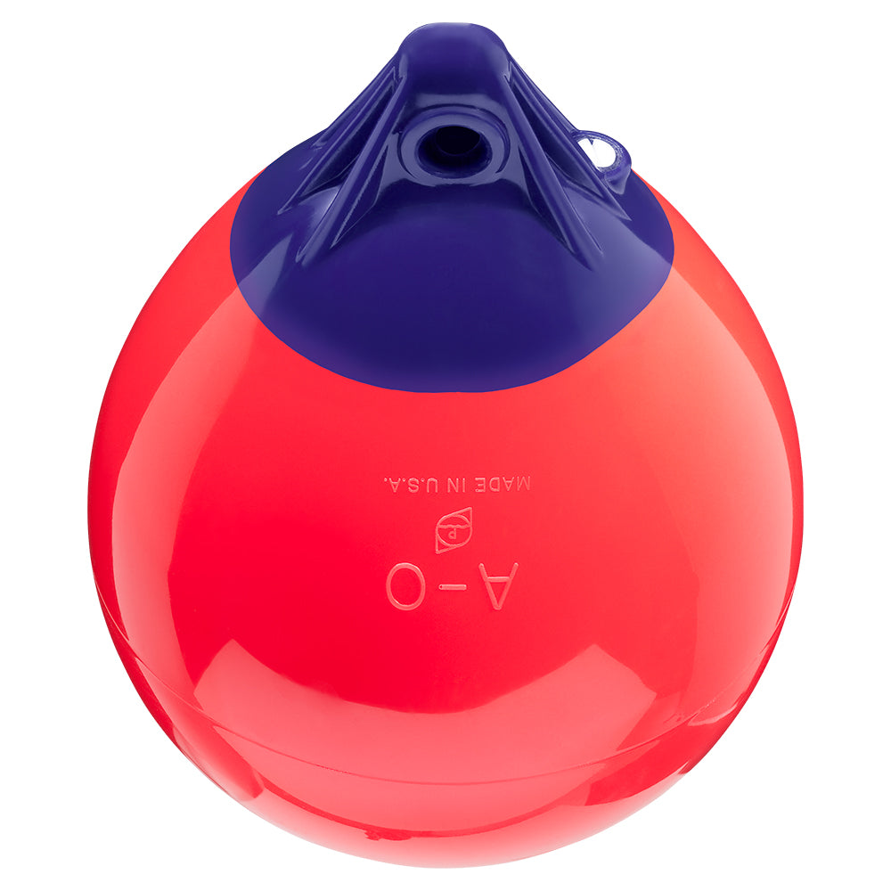 Red Polyform A-0 buoy with 8-inch diameter, used for marine navigation and marking, manufactured by Polyform U.S.