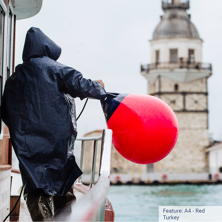 Red Polyform A-0 buoy with 8-inch diameter, used for marine navigation and marking hazards.