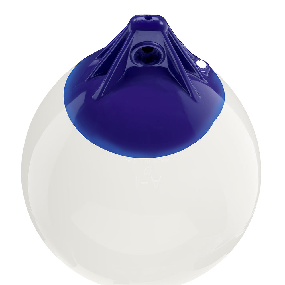 White Polyform A-1 buoy with 11-inch diameter, made by Polyform U.S., floating on water.