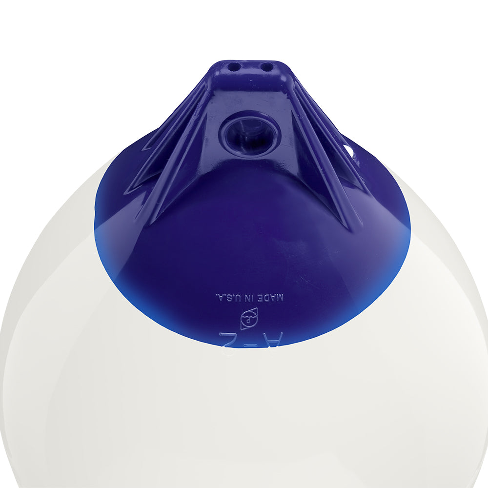 White Polyform A-2 buoy with 14.5-inch diameter, made by Polyform U.S., floating in water.