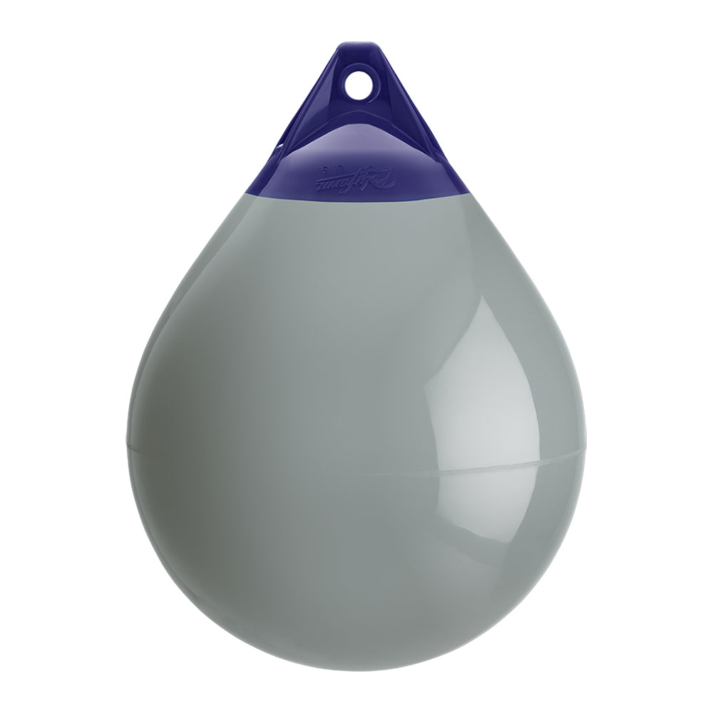 Grey Polyform A-4 buoy with 20.5-inch diameter, made by Polyform U.S., floating in the water.