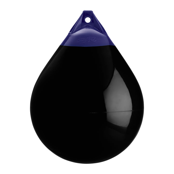 Black Polyform A-5 buoy, 27-inch diameter, made by Polyform U.S., floating marine safety and marker buoy.