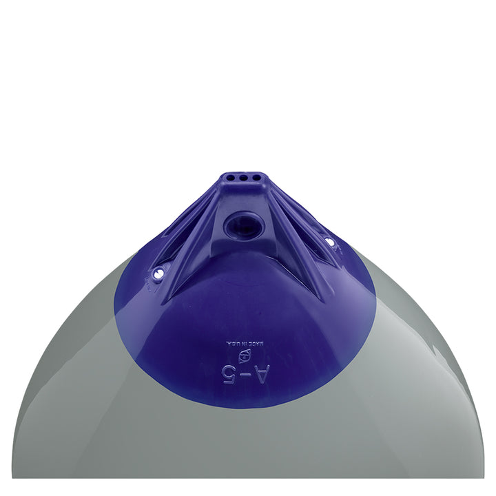 Grey Polyform A-5 buoy, 27-inch diameter, made by Polyform U.S., floating marine safety and navigation buoy.