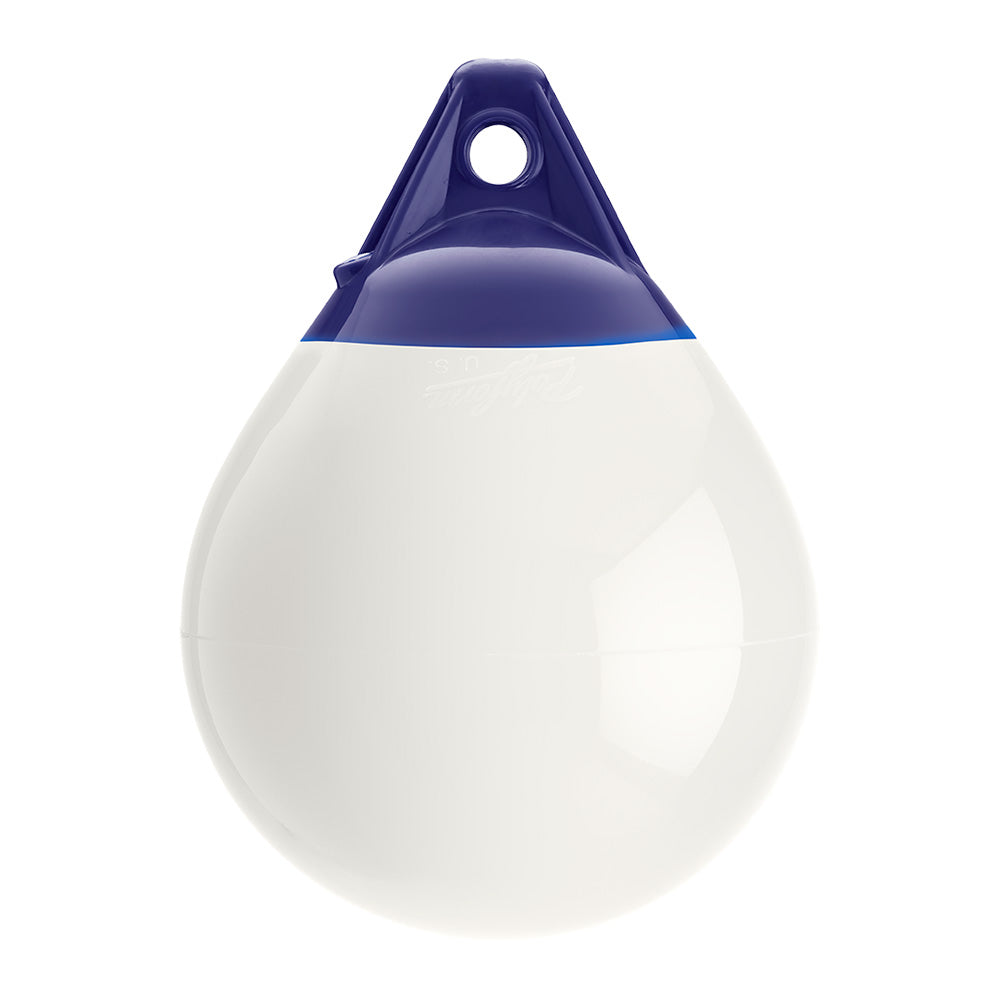 White Polyform U.S. A-Series A-0 buoy, 8-inch diameter, designed for marine navigation and safety.