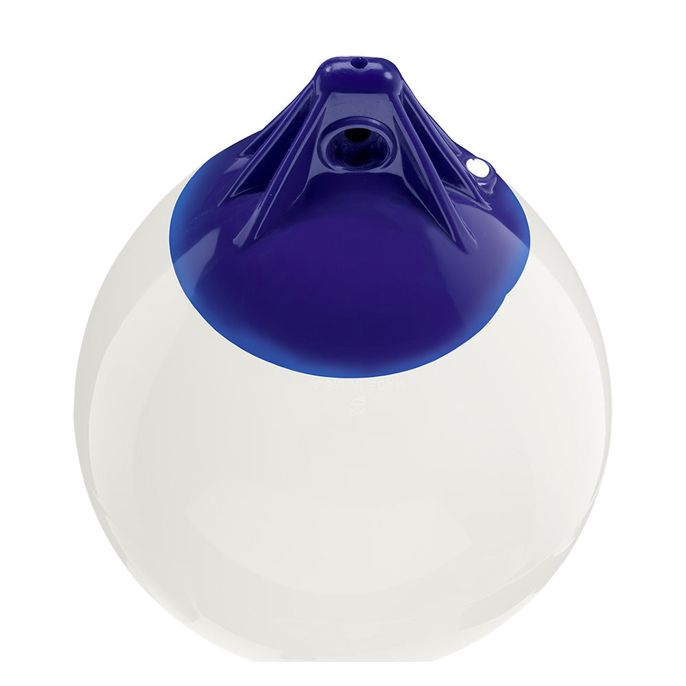 White Polyform A-Series A-0 buoy with 8-inch diameter, made by Polyform U.S., floating in water.