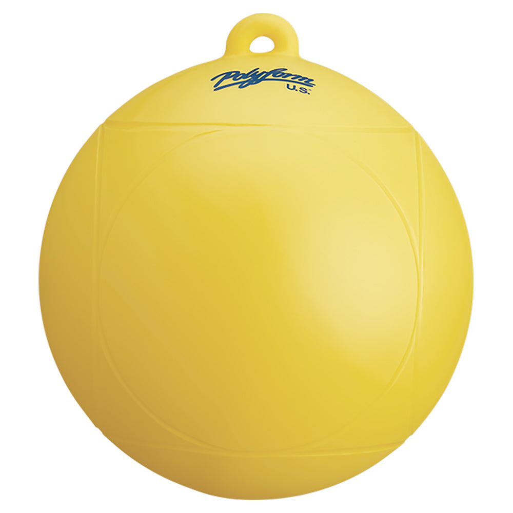 Yellow Polyform U.S. Water Ski Series Buoy floating in the water, designed for marking ski course boundaries.