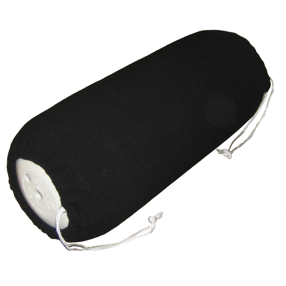 Black Polyform Elite Fender Cover for HTM-4 fenders, made by Polyform U.S., protects boat fenders from wear and damage.