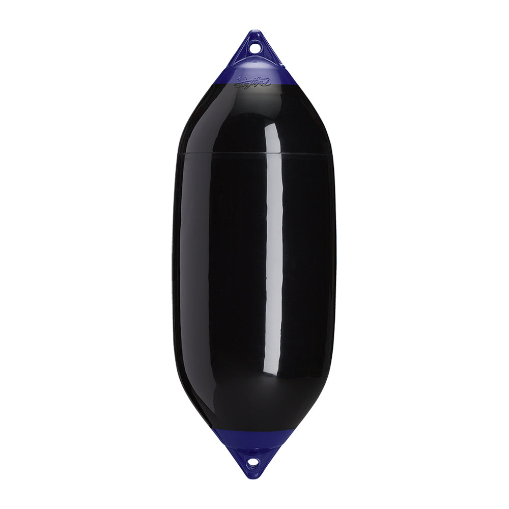 Black Polyform F-7 Twin Eye Fender 15x41 inches, durable marine boat fender for protection and docking.