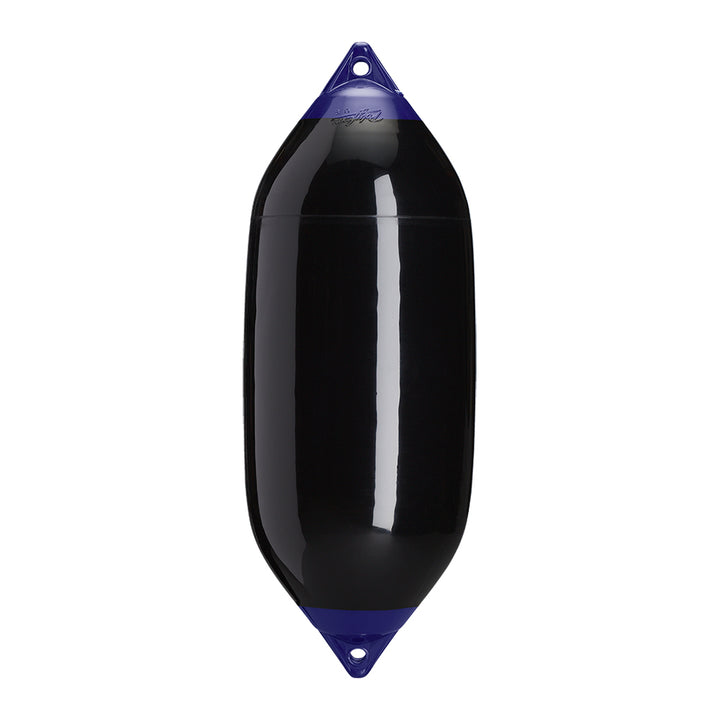 Black Polyform F-7 Twin Eye Fender 15x41 inches, durable marine boat fender for protection and docking.