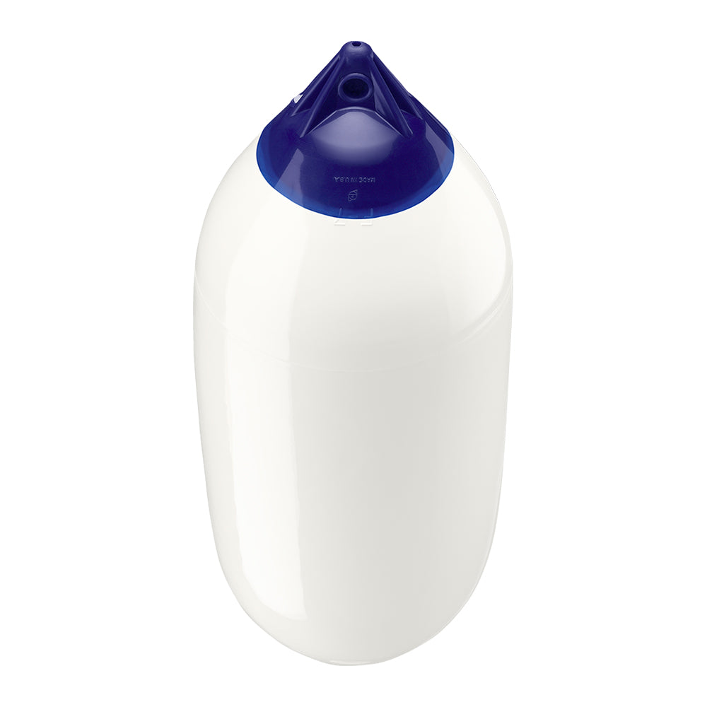 White Polyform F-7 Twin Eye Fender 15"x41" with two eyelets, designed for boat protection and docking.