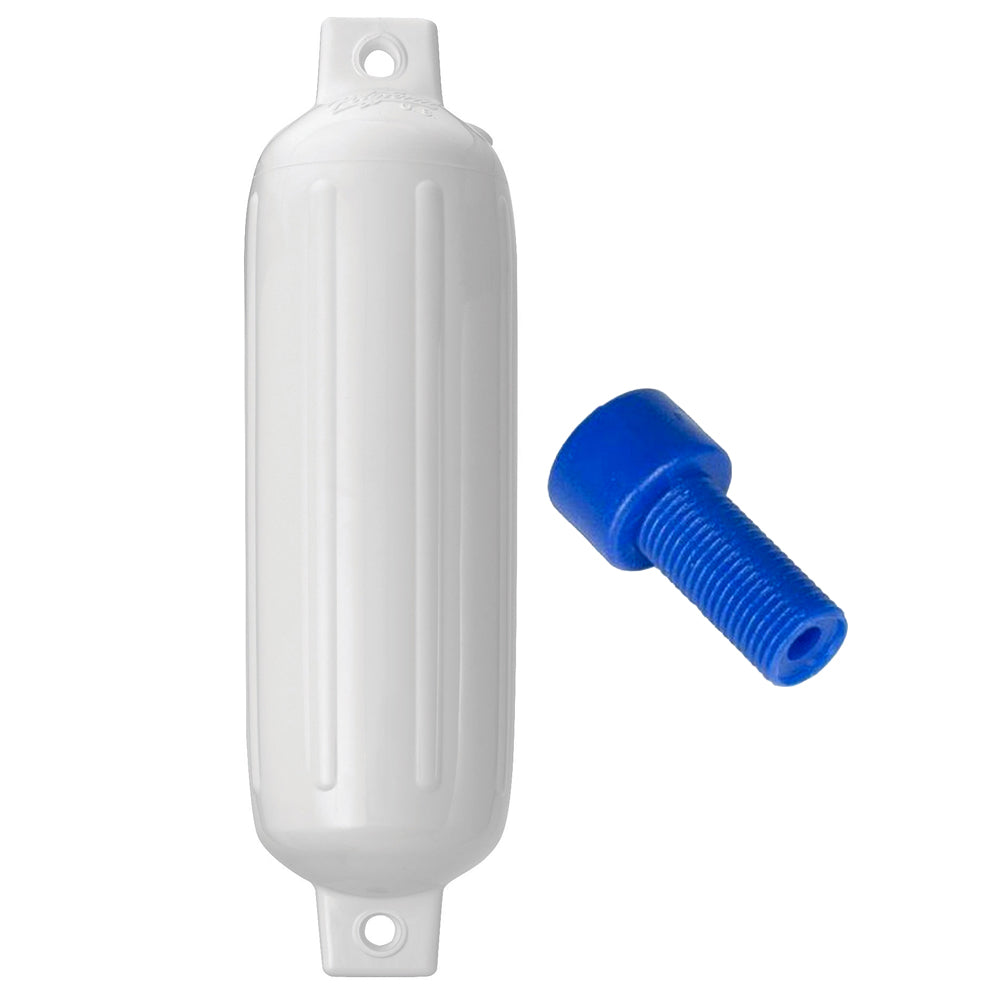 Polyform U.S. G-3 Twin Eye Fender in white, 5.5 x 19 inches with adapter, designed for boat protection and docking.