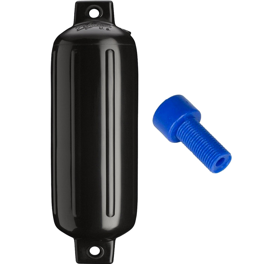 Polyform G-4 Twin Eye Fender in black, 6.5"x22", with adapter, showcasing durable marine fender design by Polyform U.S.