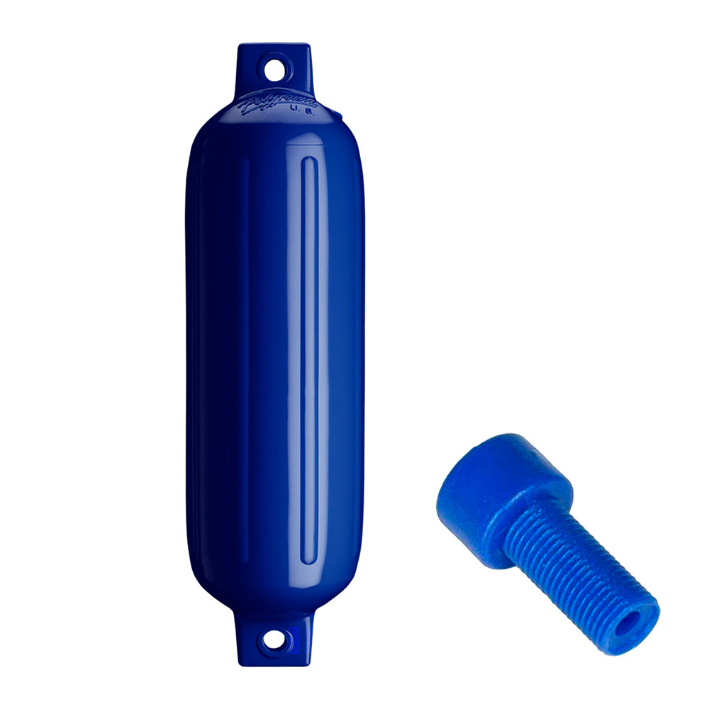 Polyform G-4 Twin Eye Fender in Cobalt Blue, 6.5"x22", with adapter, made by Polyform U.S. for boat protection.