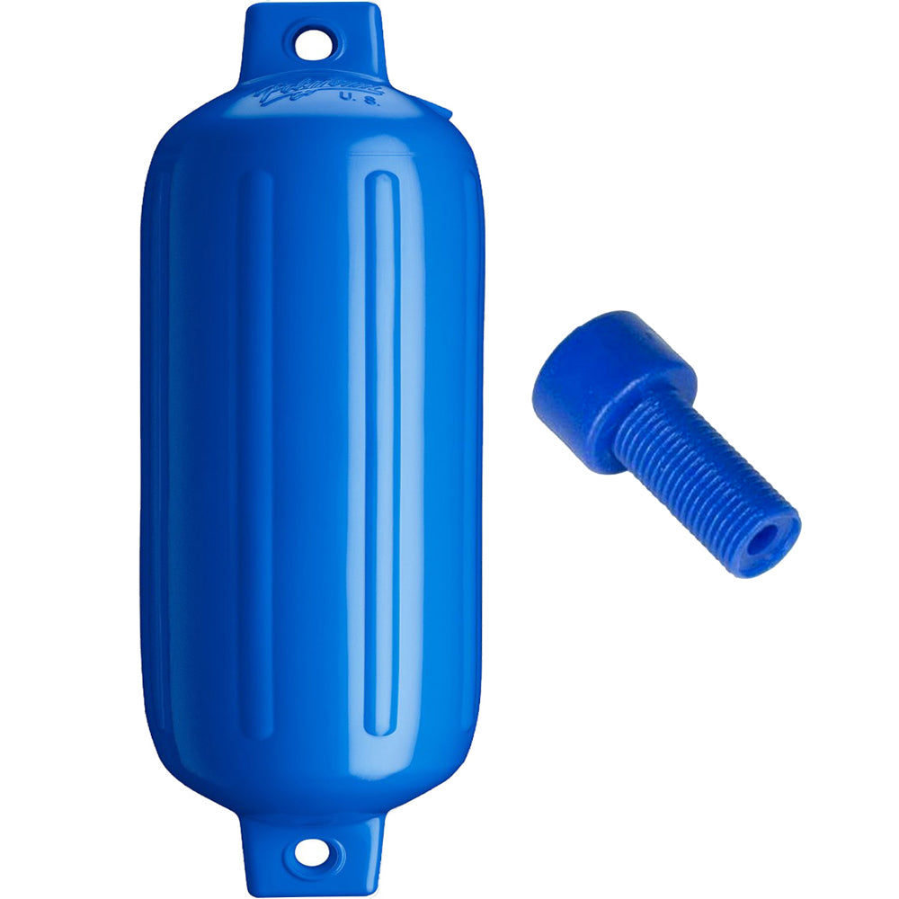 Blue Polyform U.S. G-6 Twin Eye Fender, 11x30 inches with adapter, designed for boat protection and docking safety.