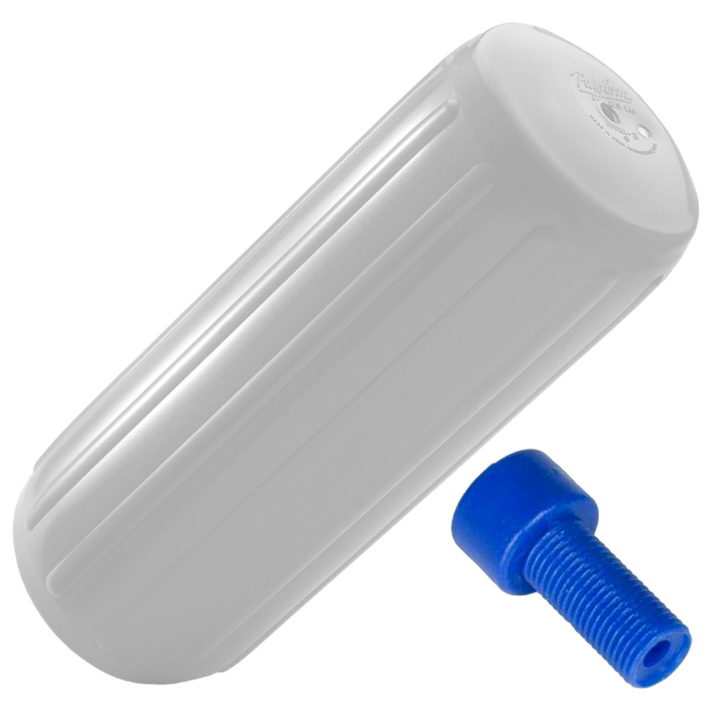 Polyform U.S. HTM-3 boat fender, 10.5" x 27", white with adapter for marine protection on docks and boats.
