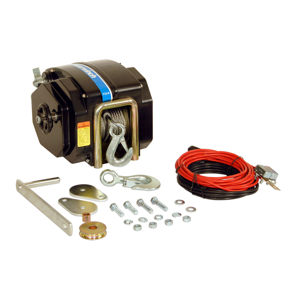 Powerwinch 712A trailer winch with steel handle and durable construction, designed for reliable boat and utility trailer hauling.