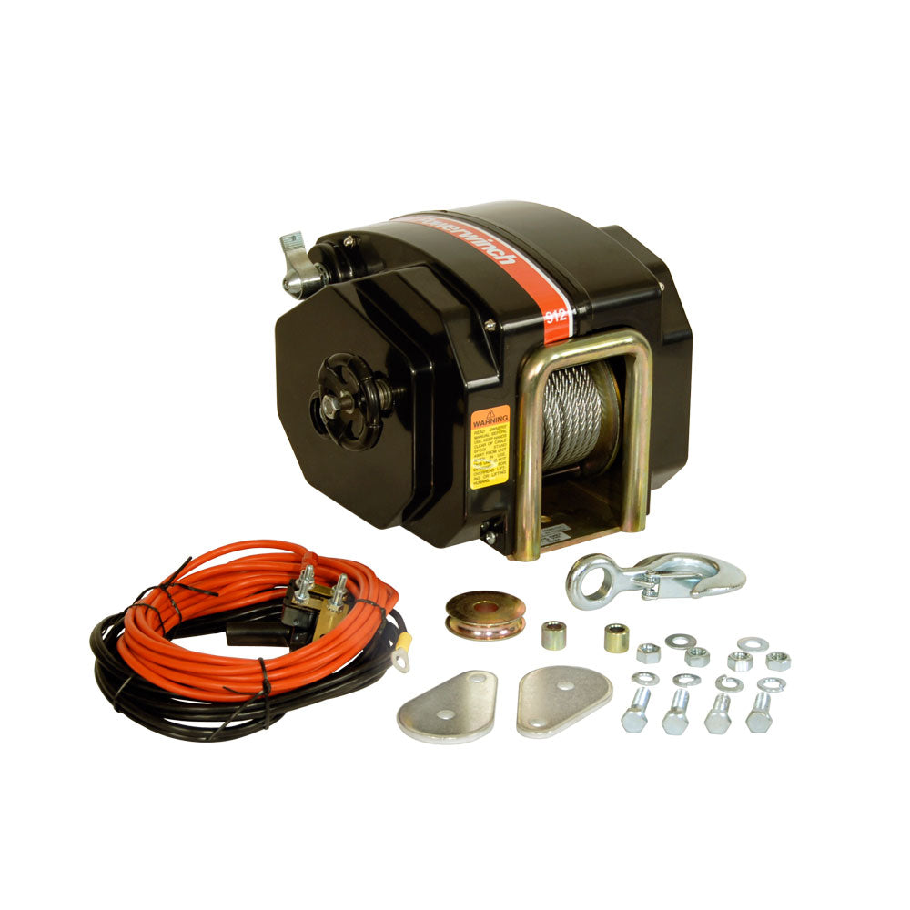 Powerwinch 912 trailer winch with steel drum and handle for easy hauling and loading of trailers.