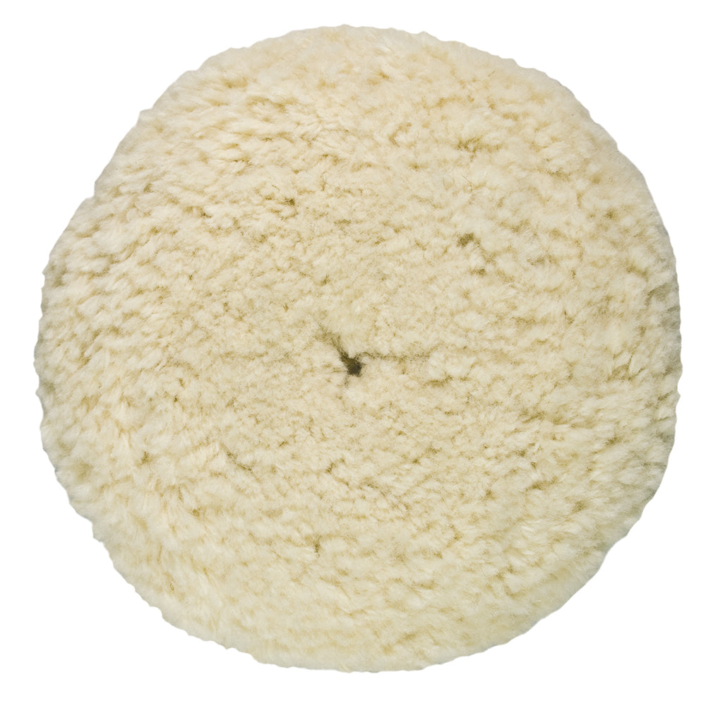 Presta rotary wool buffing pad in white for heavy cut cleaning, designed for polishing and polishing car surfaces.