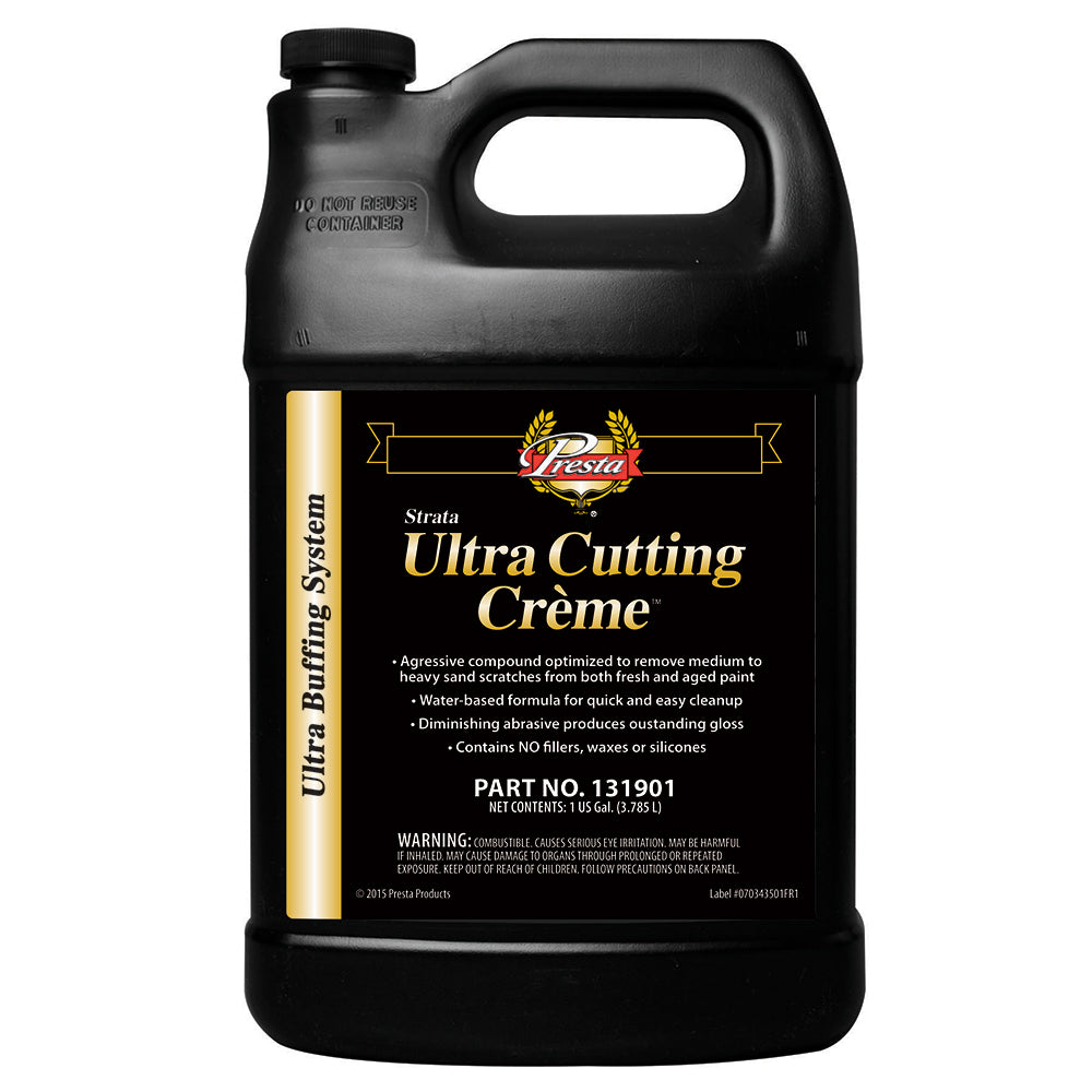 Presta Ultra Cutting Creme cleaning product in a 1-gallon container, designed for heavy-duty surface polishing and cleaning.