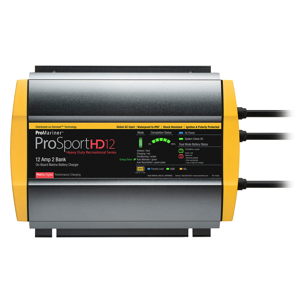 ProMariner ProSportHD 12 Global Gen 4 12 Amp 2-bank battery charger for marine batteries with digital display