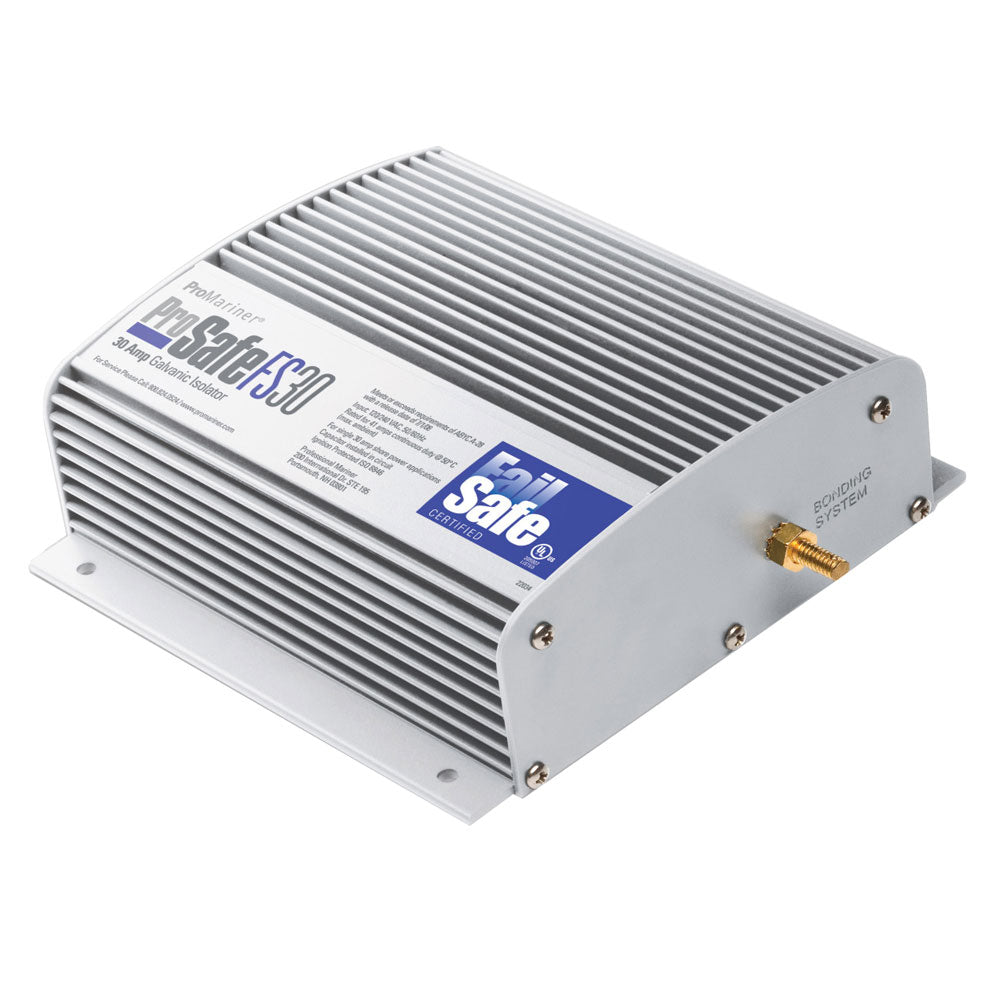 ProMariner ProSafe FAILSAFE 30amp galvanic isolator for marine battery isolation, with control wires and durable design.