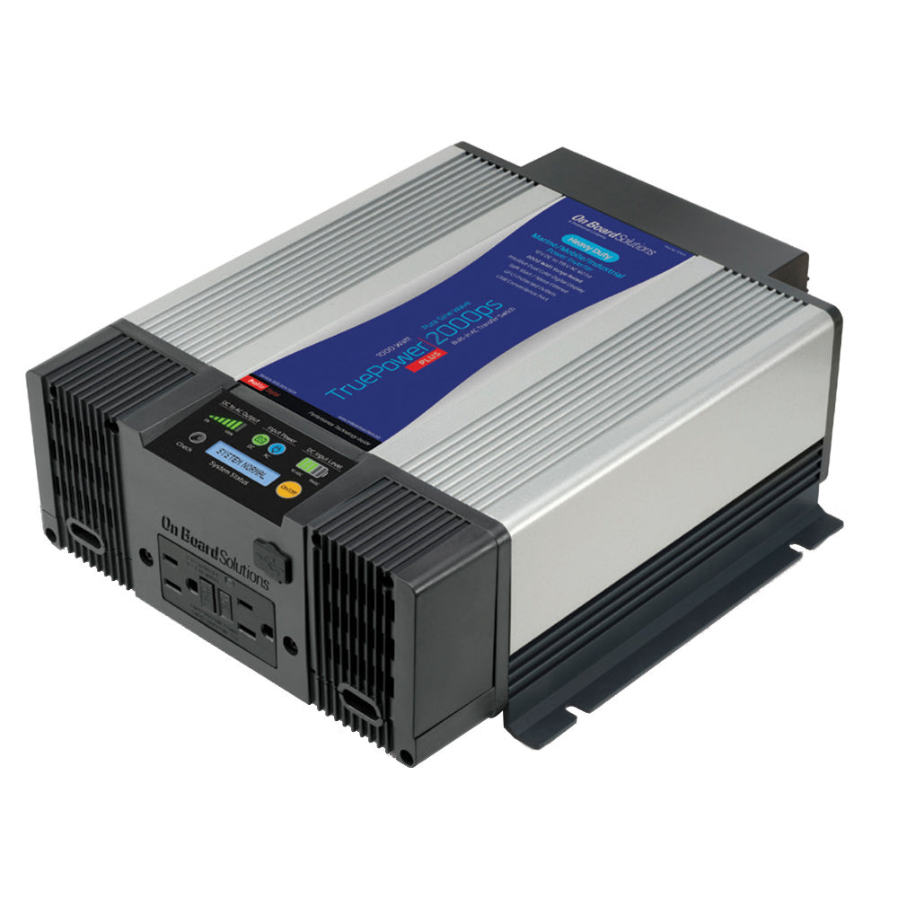 ProMariner TruePower Plus Series 2000W pure sine wave inverter, showing front view with display and power connections.