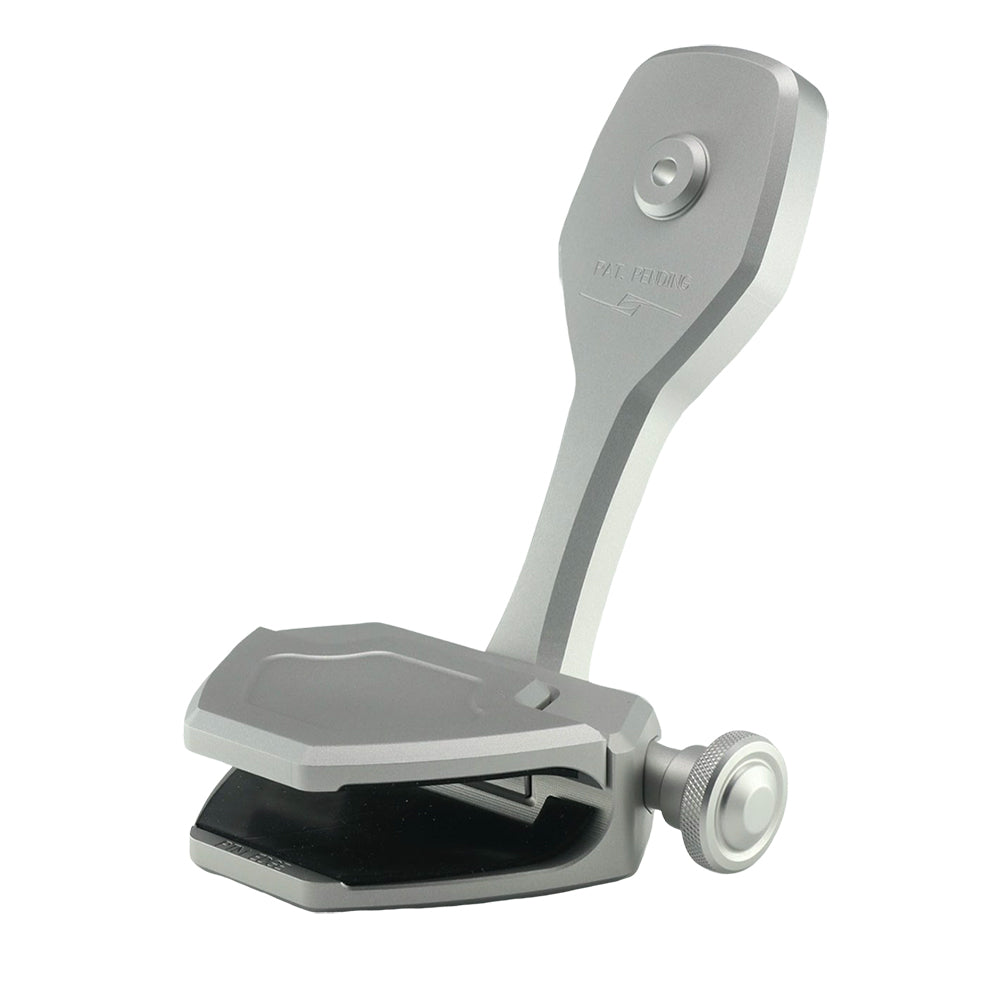 PTM Watersports ZXR-300 pivoting mirror bracket in silver for boat mirrors, mounted on a watercraft.
