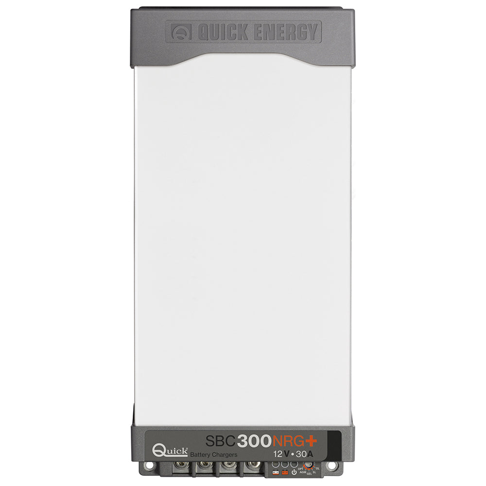 Quick SBC 300 NRG+ Series 12V 30A 3-bank battery charger with digital display and multiple charging ports.