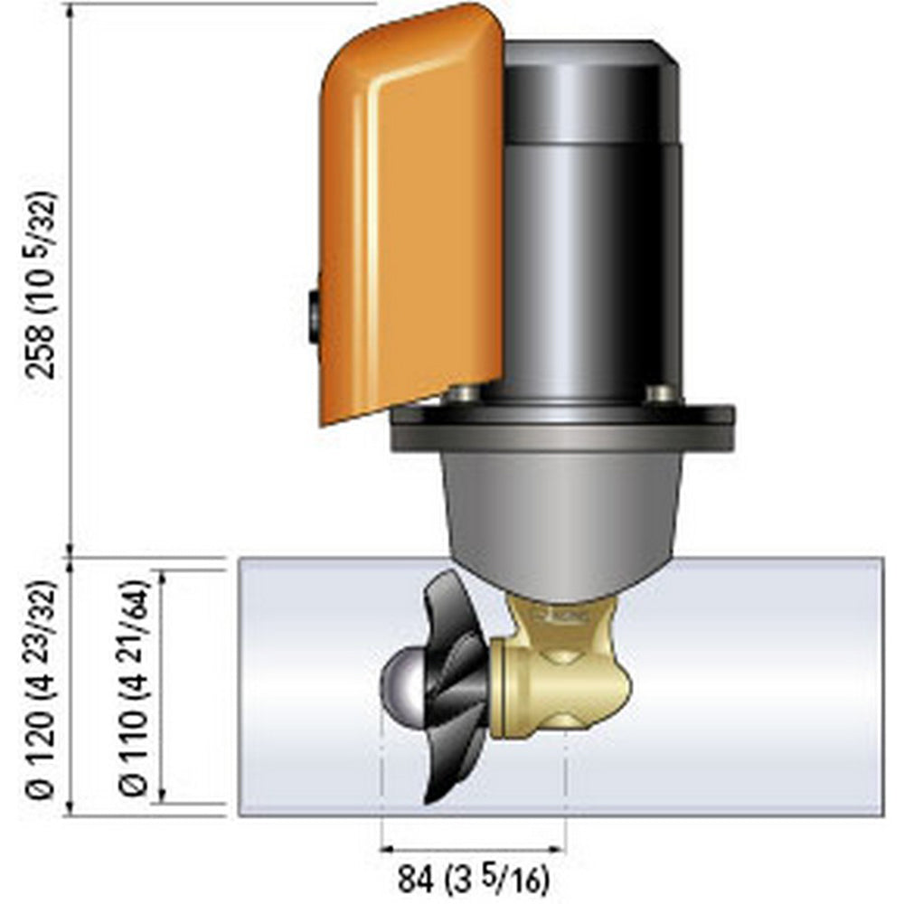 Quick Bow Thruster BTQ 110-25 25KGF 12V for boats, featuring D110 mounting and 1.3kW power in a compact design.