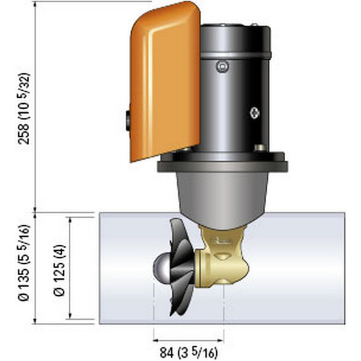 Quick Bow Thruster BTQ 125-30 30KGF 12V D125 1.5kW for boat maneuvering, compact marine bow thruster with control unit.
