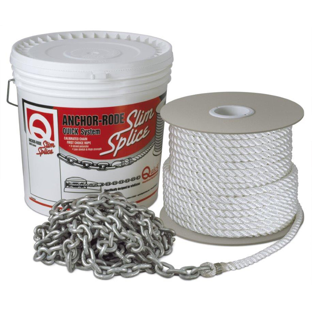 Quick Anchor Rode with 15 ft of 7mm chain and 200 ft of 1/2 inch rope for boat anchoring, featuring durable rope and chain components.