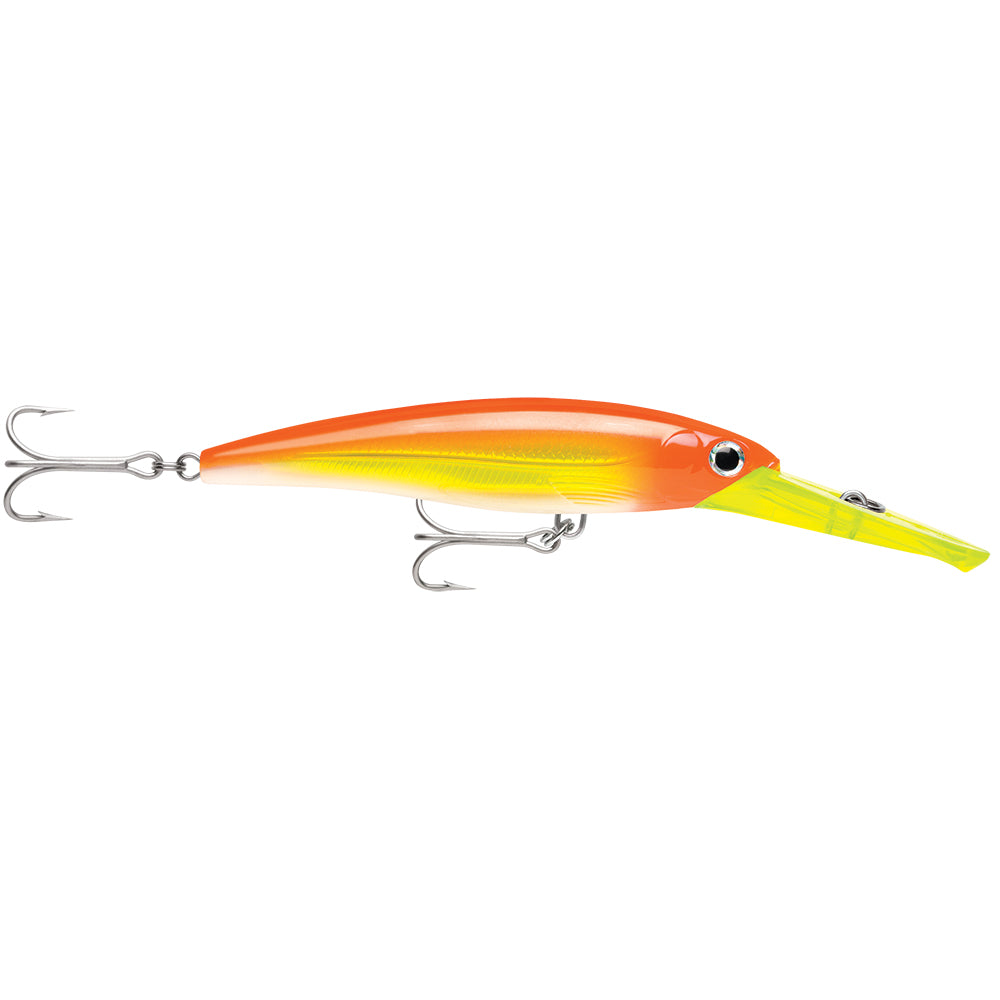 Rapala X-Rap Magnum 15 Hot Head hard and soft fishing bait, showcasing its detailed design and vibrant color for freshwater fishing.