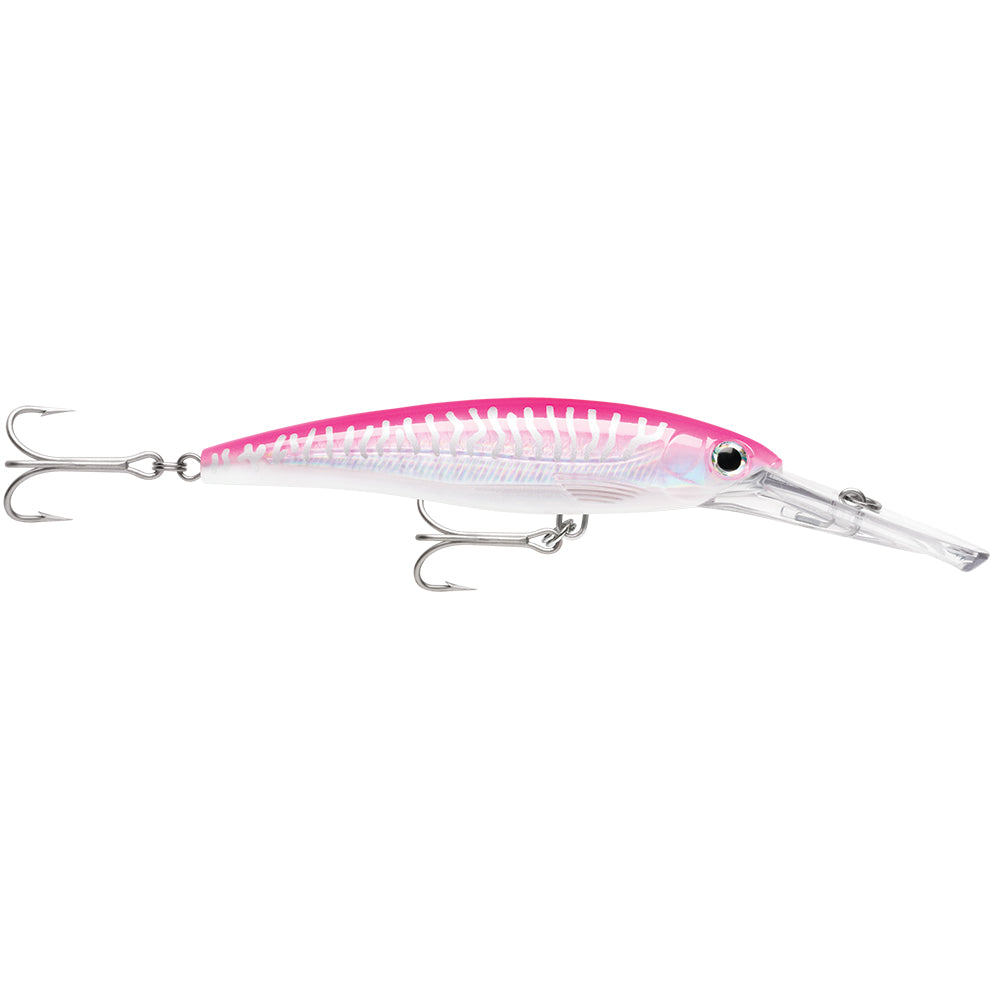 Rapala X-Rap Magnum 15 Hot Pink UV hard and soft fishing bait, showcasing its vibrant pink color and detailed design.