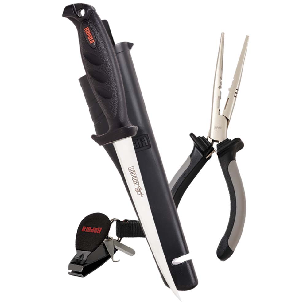 Rapala Combo Pack of fishing tools including pliers and line cutters, designed for anglers, with durable construction and ergonomic handles.