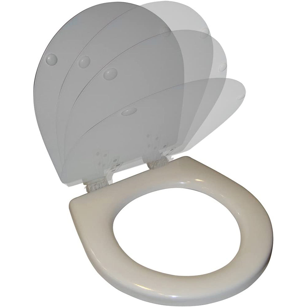 White Raritan soft-close household-style toilet seat cover accessory with a smooth, closed lid design.