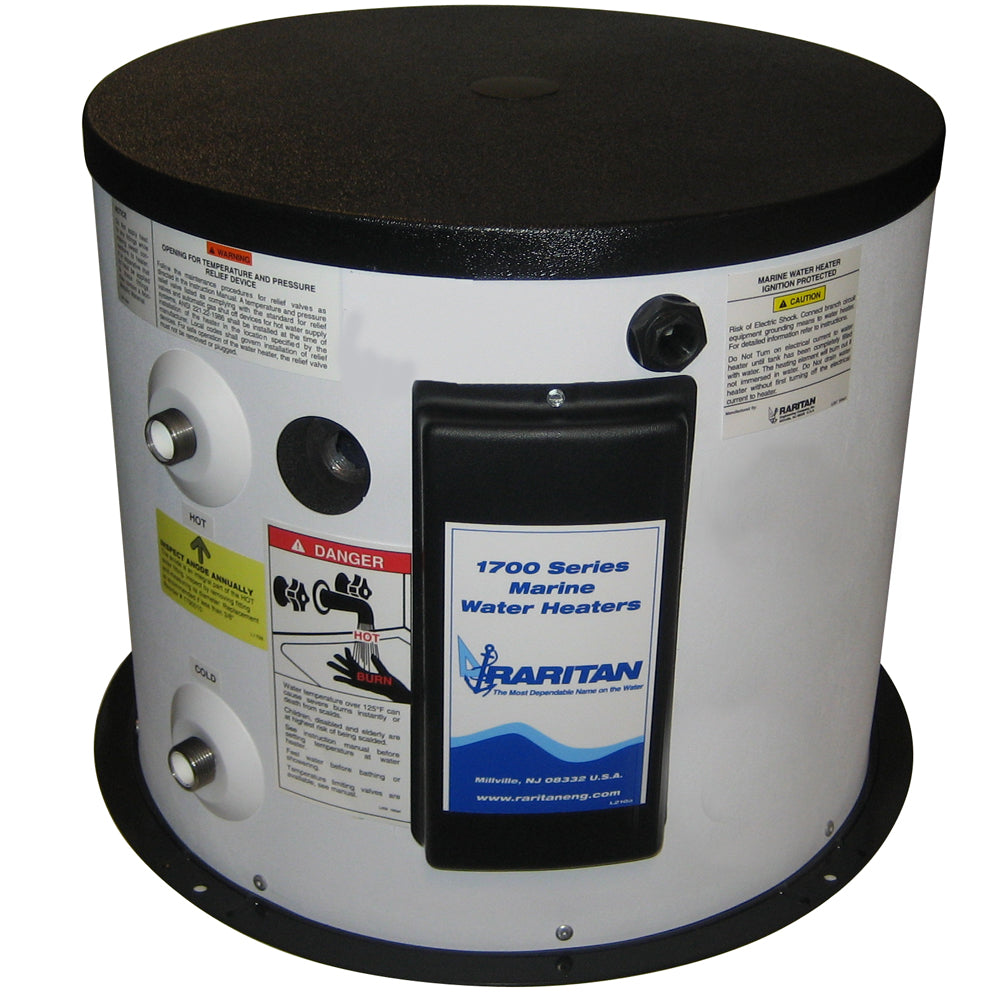 Raritan 12-gallon hot water heater without heat exchanger, 120V, residential use, with control panel and tank components visible.