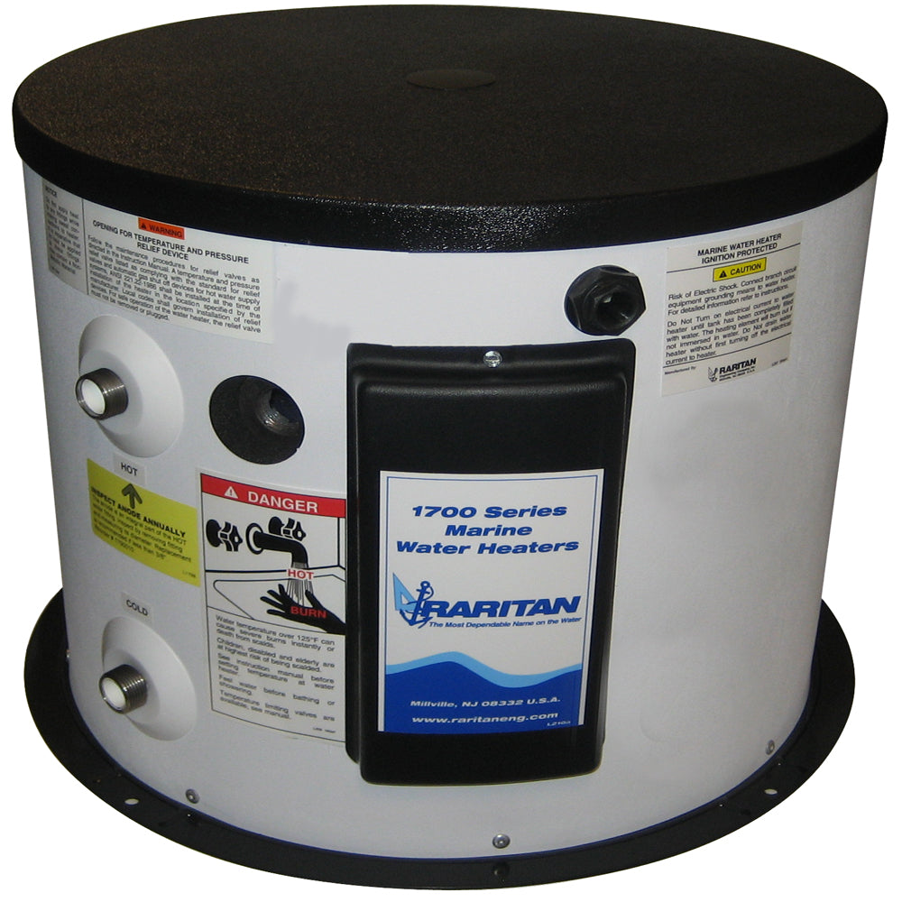 Raritan 20-gallon hot water heater without heat exchanger, 120V, showing the tank and control panel.